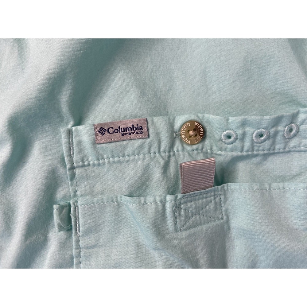 Columbia PFG Mens XXL‎ Short Sleeve Fishing Shirt Seafoam Green Button Down - Picture 12 of 15